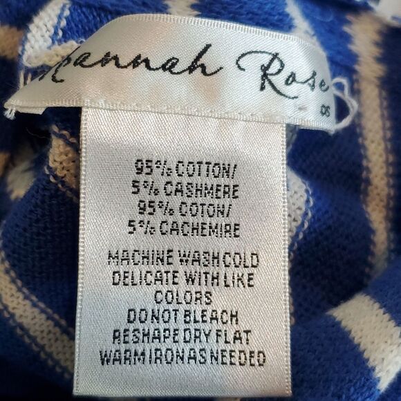 NWOT HANNAH ROSE COTTON CASHMERE ROYAL BLUE WHITE STRIPE ASSYMETRIC PONCHO SCARF - Picture 3 of 6